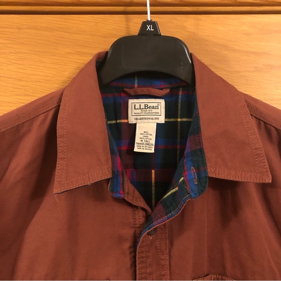 L.L. Bean Flannel Lined Hurricane Canvas Button Down Long Sleeve Shirt Size MT - Picture 4 of 8